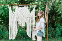 Load image into Gallery viewer, Macrame Wedding Backdrop // Macrame Ceremony Arch String Theories Fiber Design