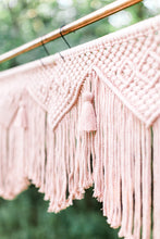 Load image into Gallery viewer, Pink Macrame Wedding Backdrop // Macrame Ceremony Arch String Theories Fiber Design