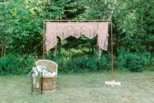 Load image into Gallery viewer, Pink Macrame Wedding Backdrop // Macrame Ceremony Arch String Theories Fiber Design
