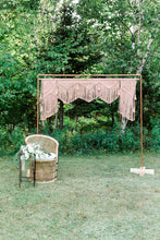 Load image into Gallery viewer, Pink Macrame Wedding Backdrop // Macrame Ceremony Arch String Theories Fiber Design