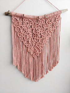 Macrame Squiggles Pink Wall Hanging Tapestry String Theories Fiber Design
