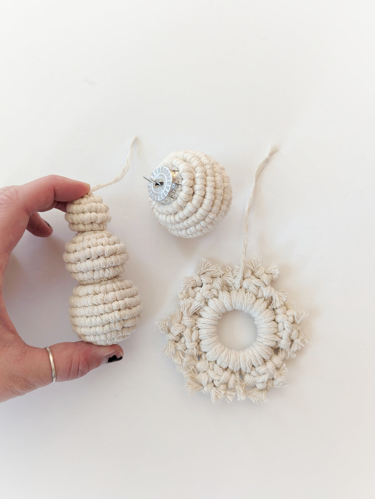 Macrame Christmas Ornament Set - Snow White