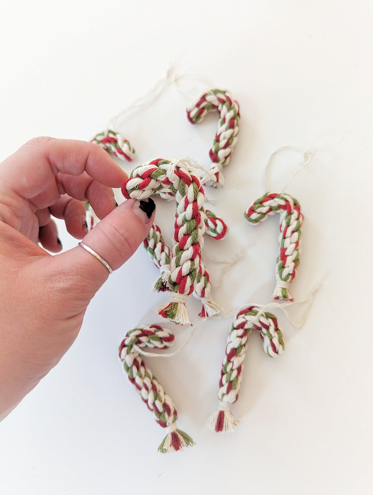 Macrame Christmas Tree Candy Cane Ornament