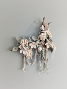 Macrame Boho Floral Wall Hanging Sculpture - Cream & Sage