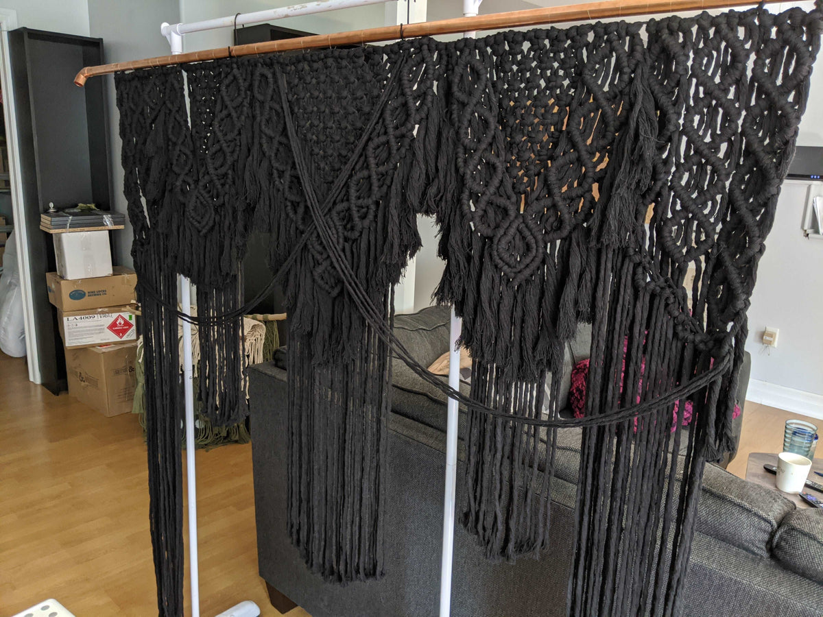 Black Macrame Wedding Backdrop // Macrame Ceremony Arch String Theories Fiber Design