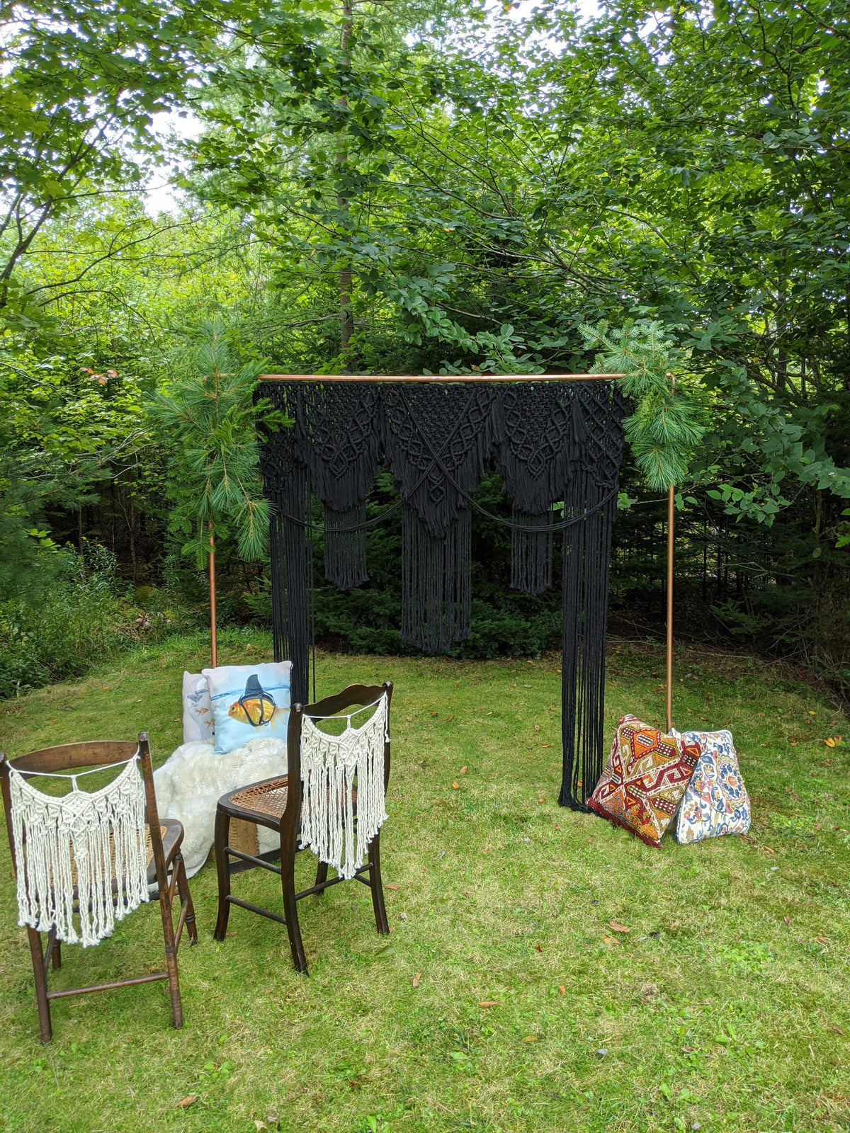 Black Macrame Wedding Backdrop // Macrame Ceremony Arch String Theories Fiber Design