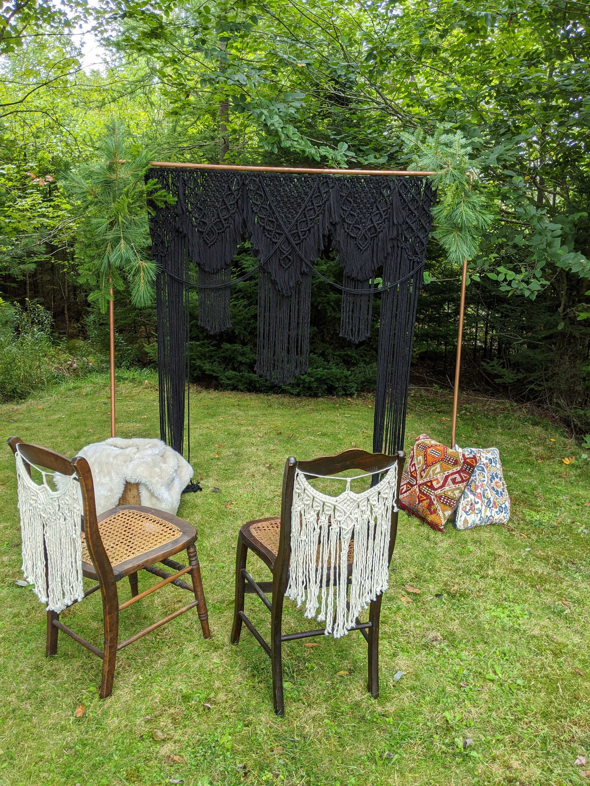 Black Macrame Wedding Backdrop // Macrame Ceremony Arch String Theories Fiber Design