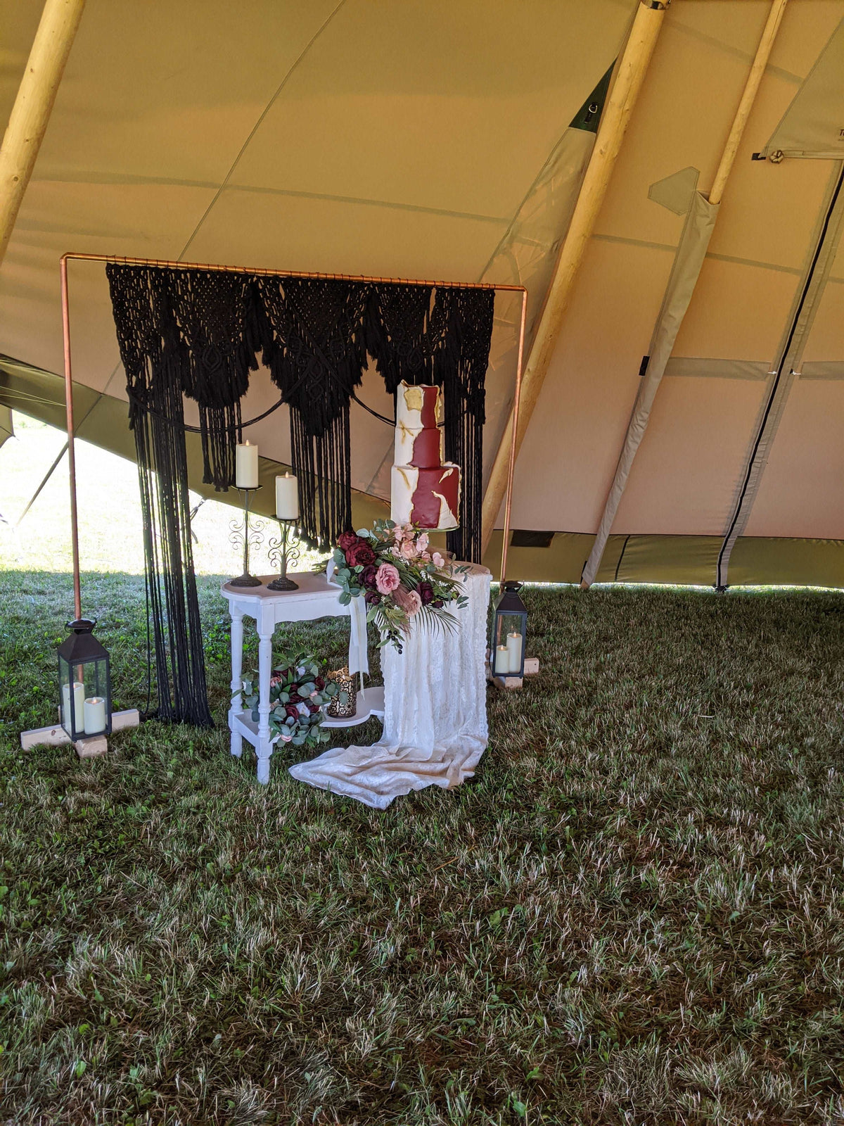 Black Macrame Wedding Backdrop // Macrame Ceremony Arch String Theories Fiber Design