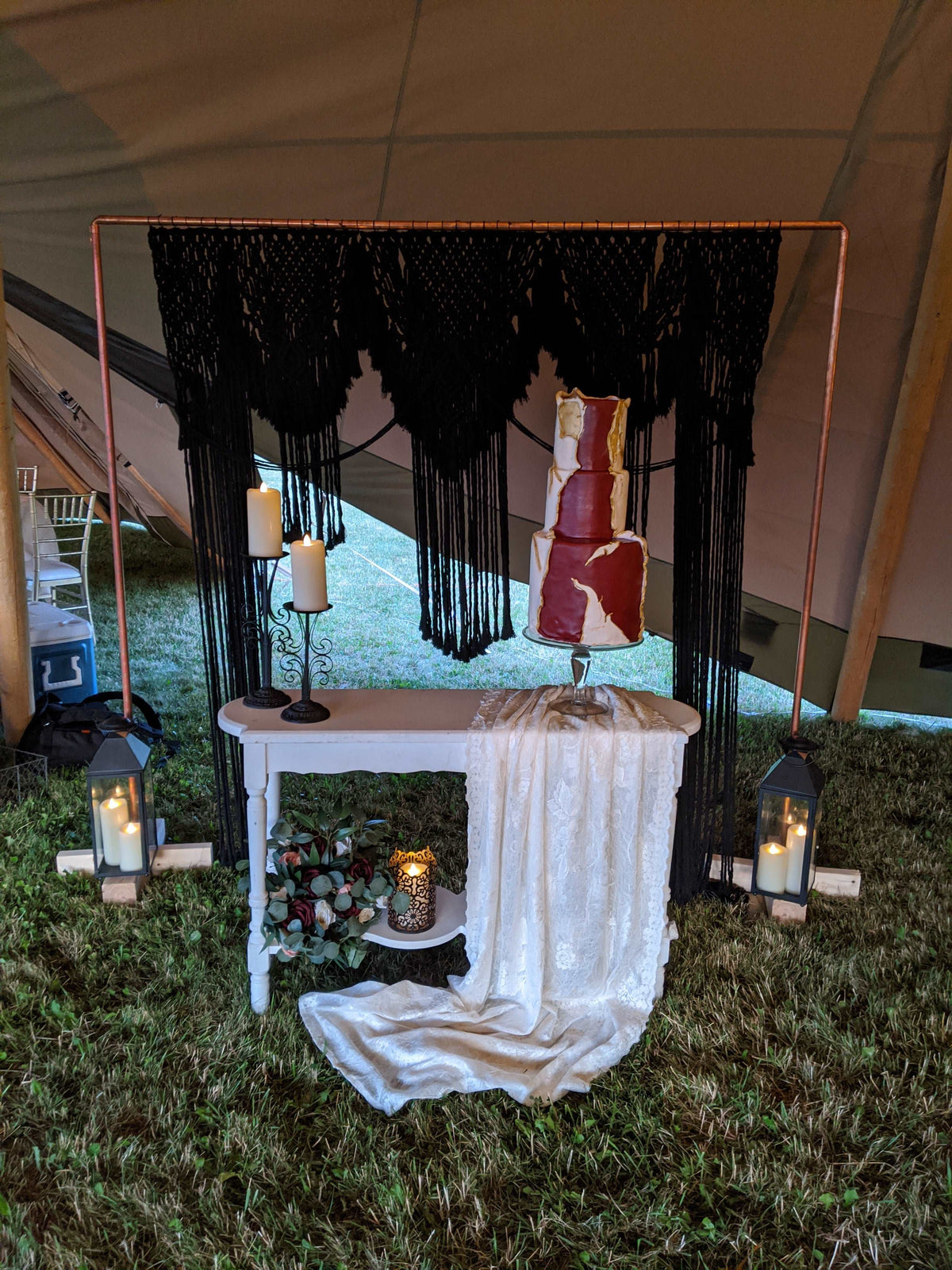 Black Macrame Wedding Backdrop // Macrame Ceremony Arch String Theories Fiber Design
