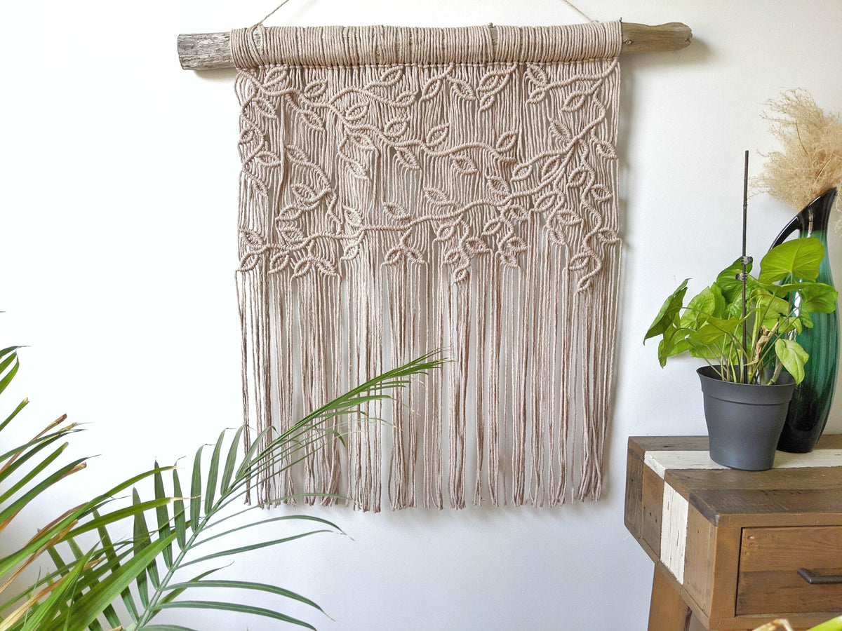 Extra Large Macrame Vines and Leaves Wall Hanging String Theories Fiber Design