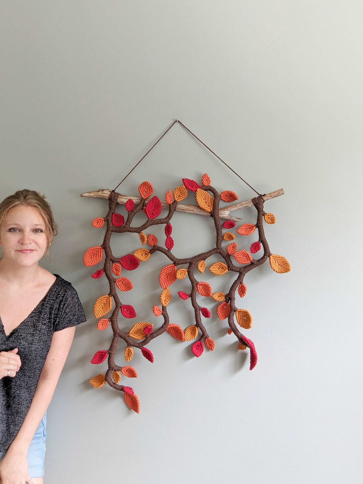 Autumn Leaves - Large Macrame Vines and Leaves Sculpture