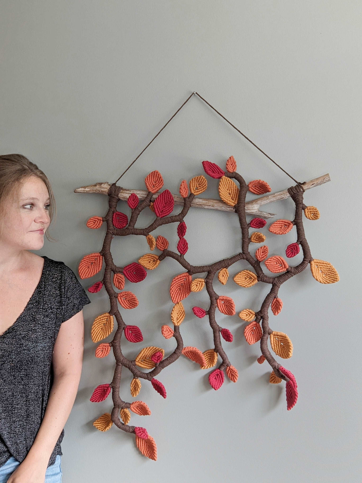 Autumn Leaves - Large Macrame Vines and Leaves Sculpture