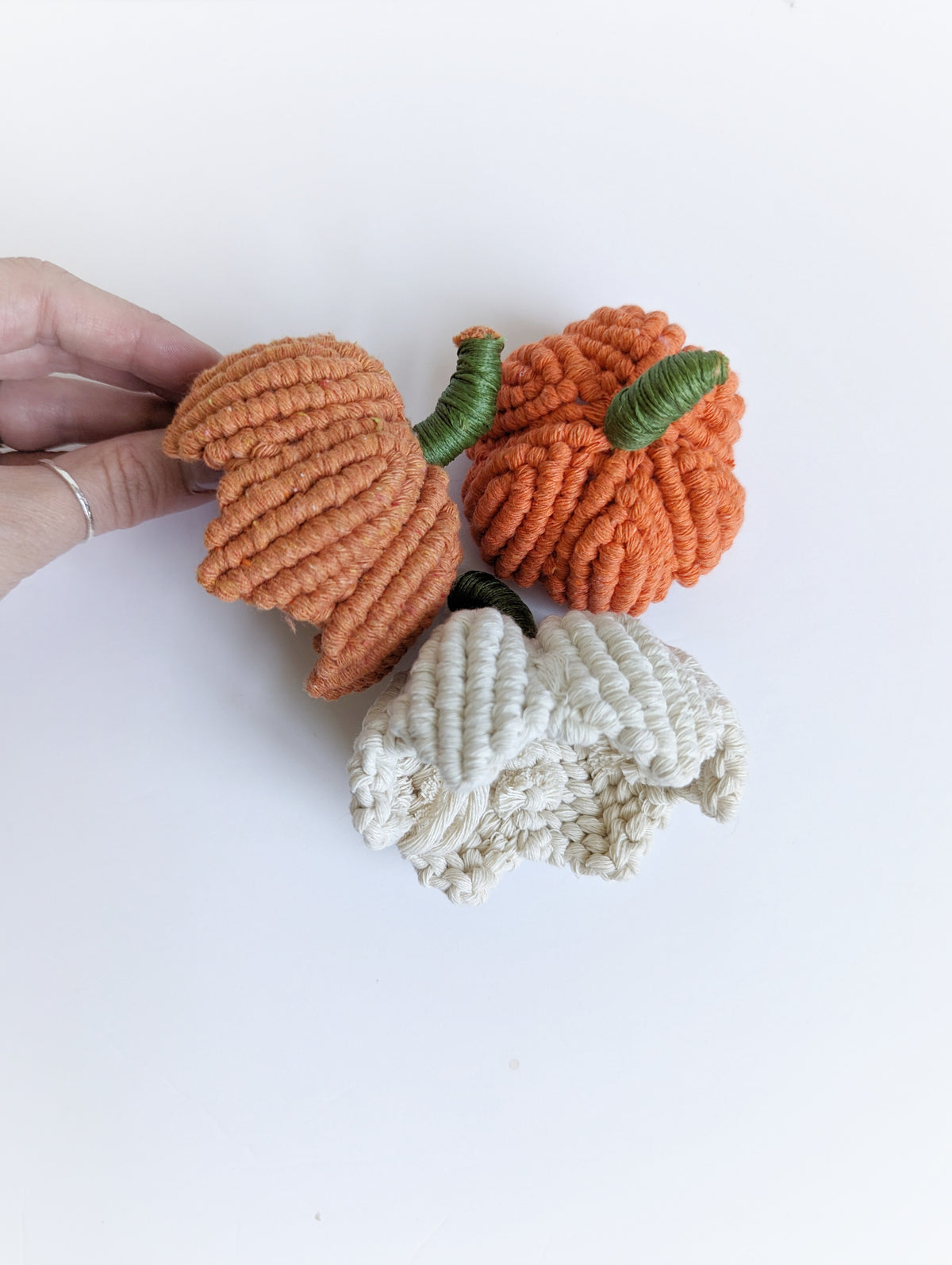 Macrame Fiber Sculptures Pumpkins Tea Light Covers