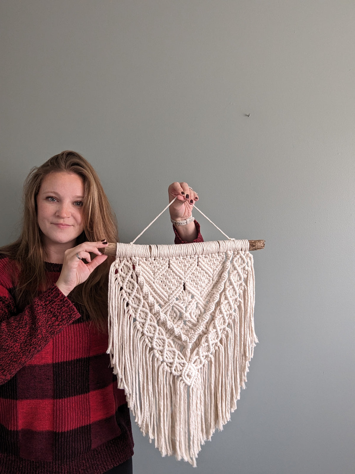 Macrame Textured Neutral Wall Hanging with Fringe