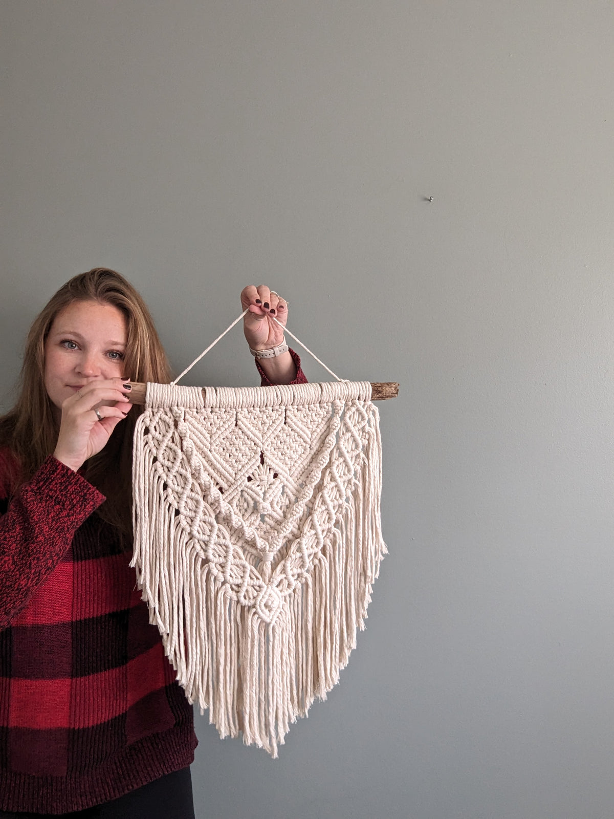 Macrame Textured Neutral Wall Hanging with Fringe