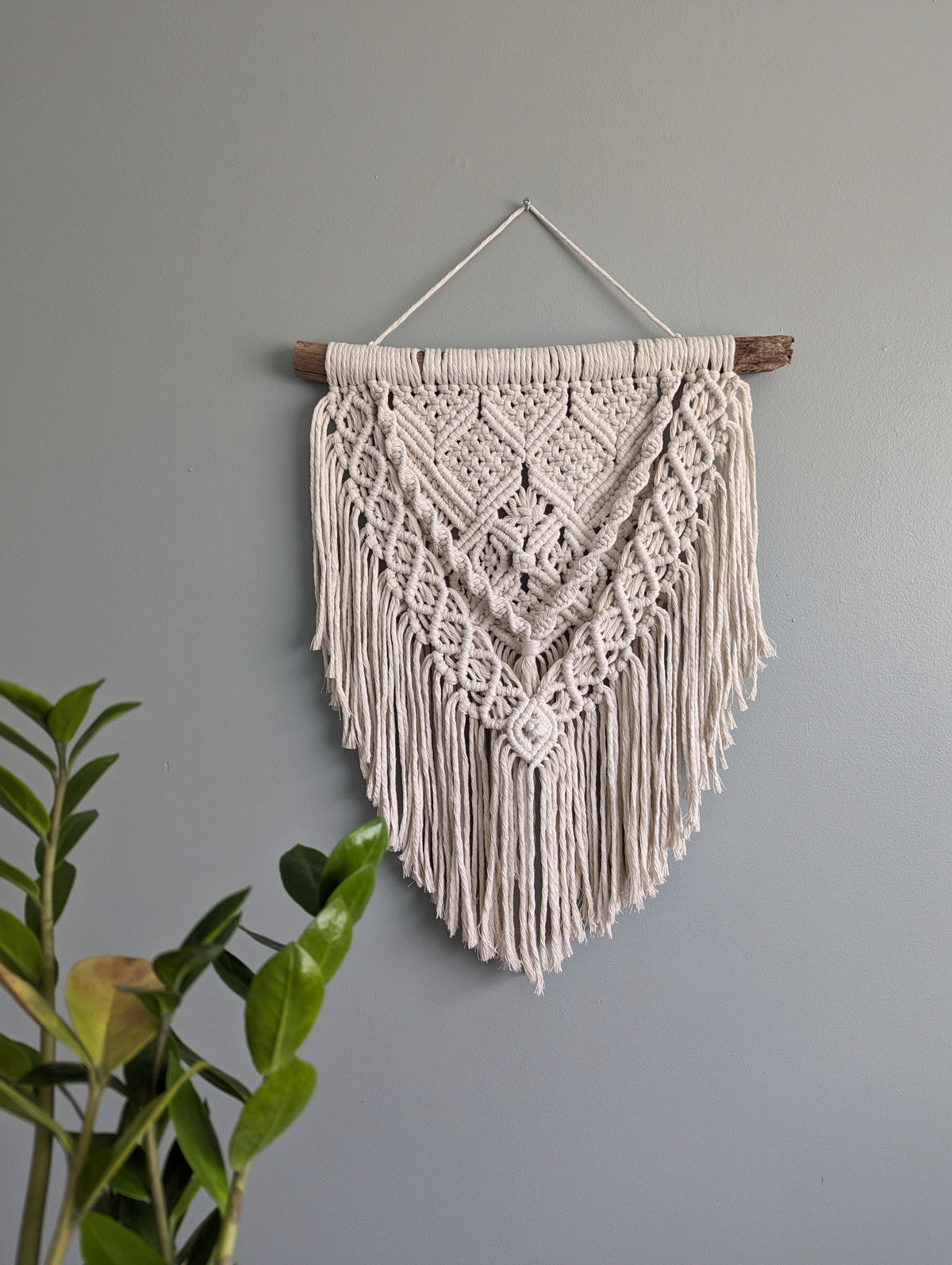 Macrame Textured Neutral Wall Hanging with Fringe