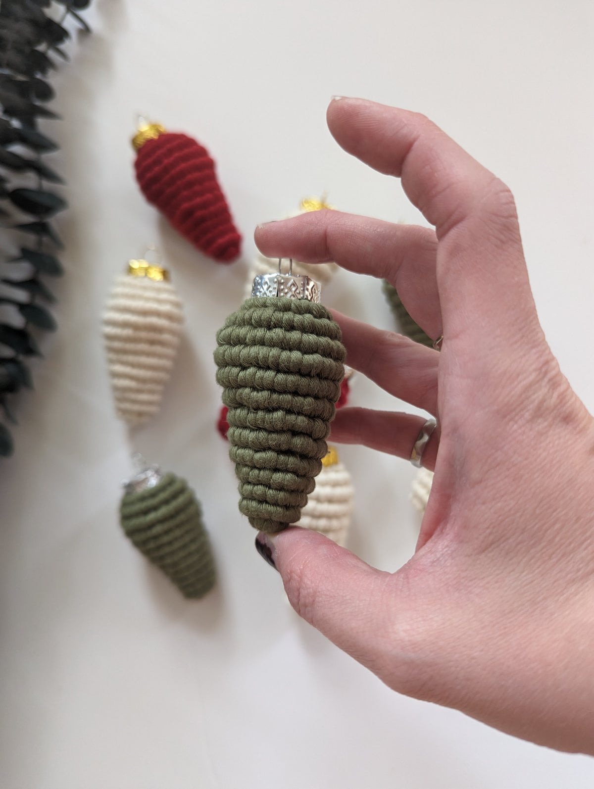 Macrame Christmas Bulb Ornaments
