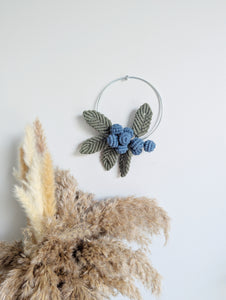 Macrame Blueberry Vine on Hoop Sculpture