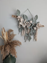 Load image into Gallery viewer, Macrame Boho Floral Wall Hanging Sculpture - Cream &amp; Sage
