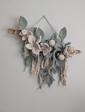 Load image into Gallery viewer, Macrame Boho Floral Wall Hanging Sculpture - Cream &amp; Sage
