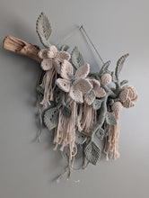 Load image into Gallery viewer, Macrame Boho Floral Wall Hanging Sculpture - Cream &amp; Sage
