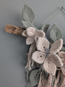 Macrame Boho Floral Wall Hanging Sculpture - Cream & Sage