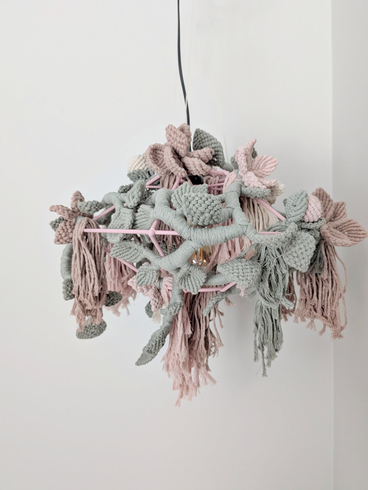 Macrame Botanical Garden Lampshade Sculpture