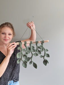Ivy Green Macrame Wall Hanging - Hanging Vines and Leaves - Sculpture
