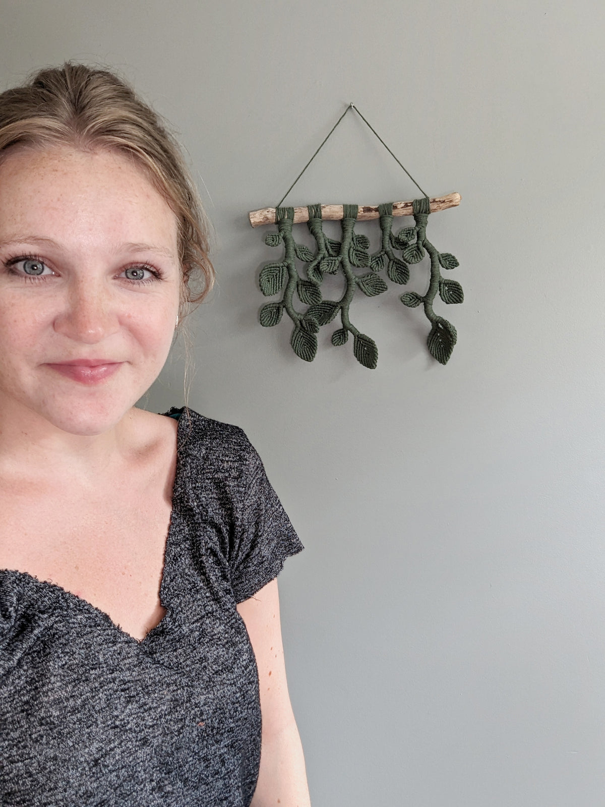 Ivy Green Macrame Wall Hanging - Hanging Vines and Leaves - Sculpture