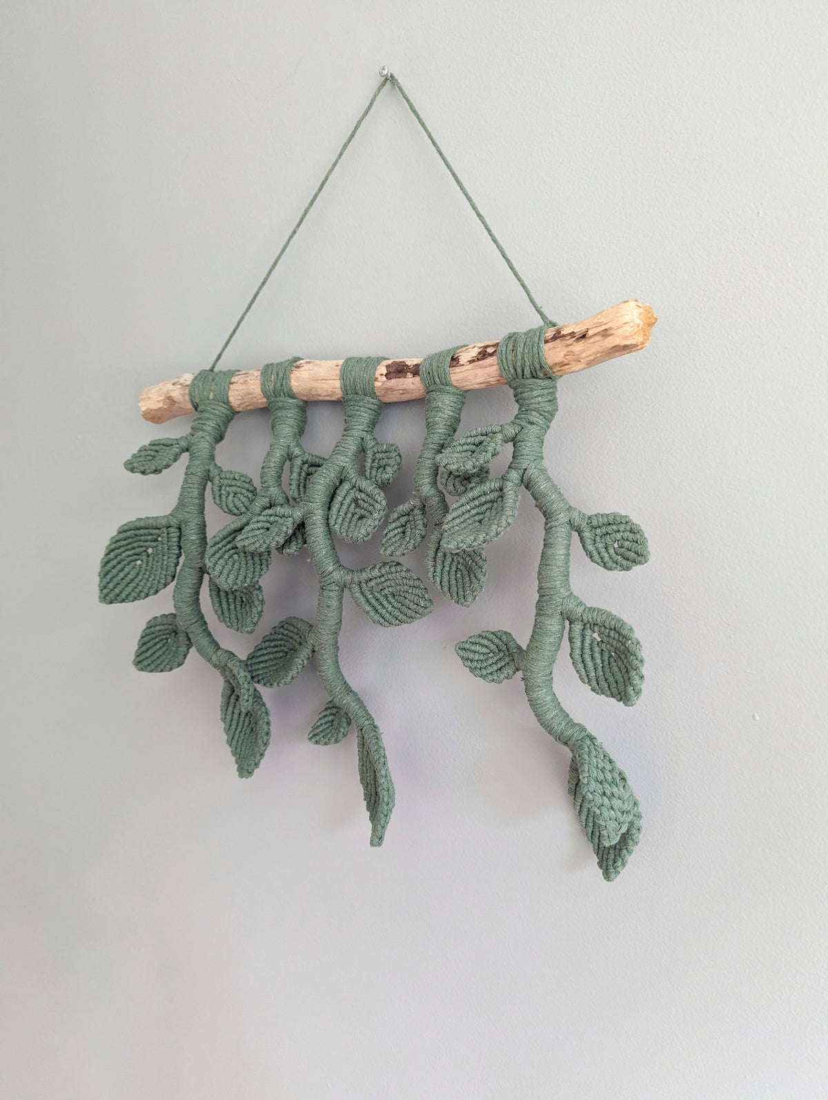 Ivy Green Macrame Wall Hanging - Hanging Vines and Leaves - Sculpture