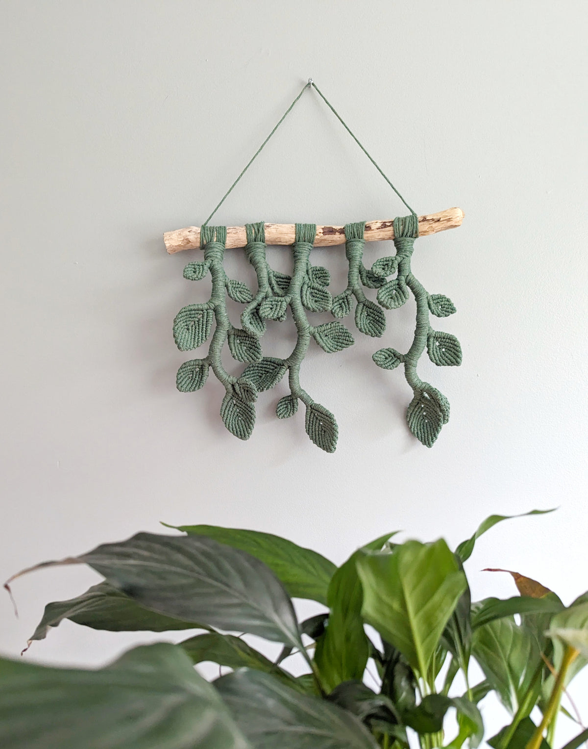 Ivy Green Macrame Wall Hanging - Hanging Vines and Leaves - Sculpture
