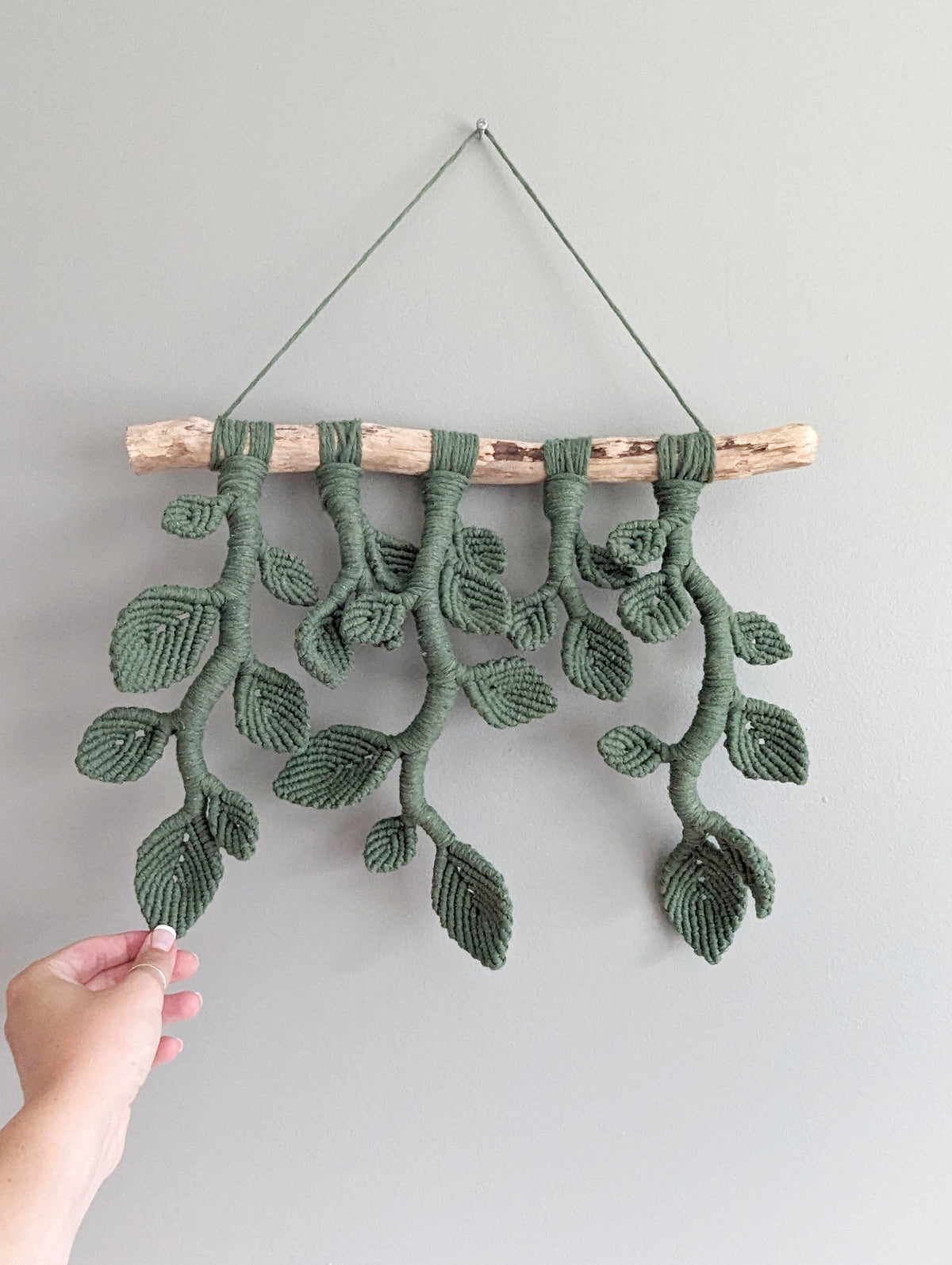 Ivy Green Macrame Wall Hanging - Hanging Vines and Leaves - Sculpture