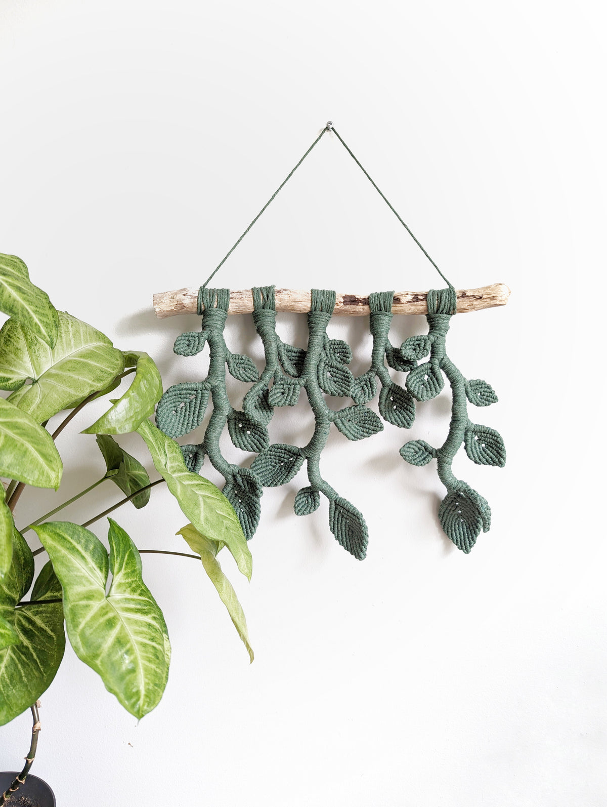 Ivy Green Macrame Wall Hanging - Hanging Vines and Leaves - Sculpture