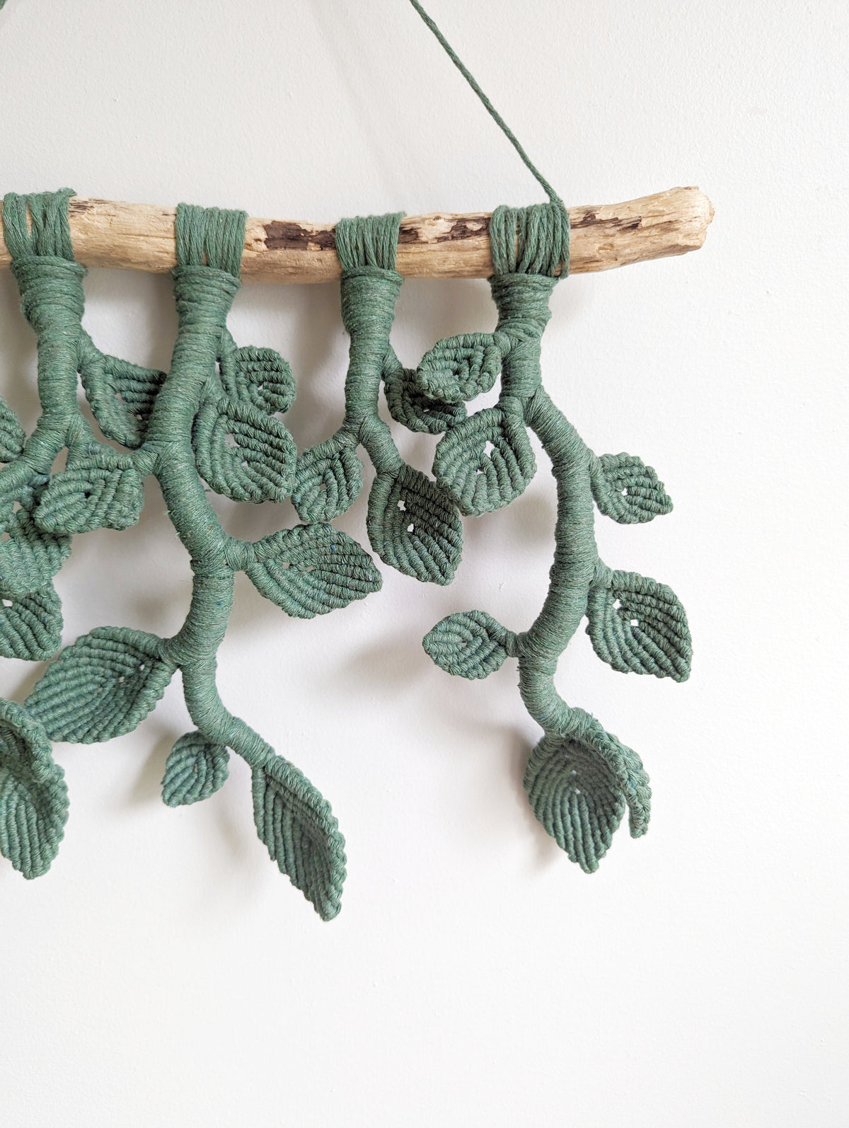 Ivy Green Macrame Wall Hanging - Hanging Vines and Leaves - Sculpture