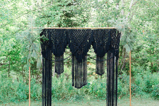 Black Macrame Wedding Backdrop // Macrame Ceremony Arch String Theories Fiber Design