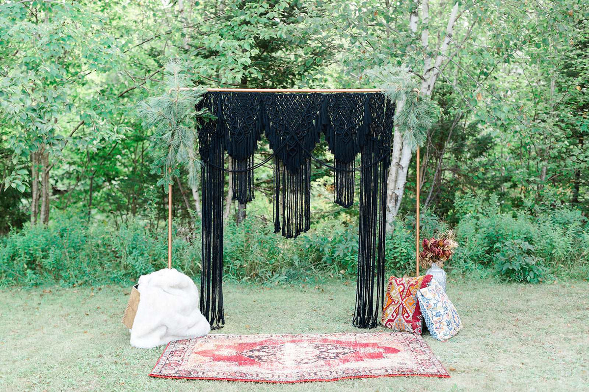 Black Macrame Wedding Backdrop // Macrame Ceremony Arch String Theories Fiber Design