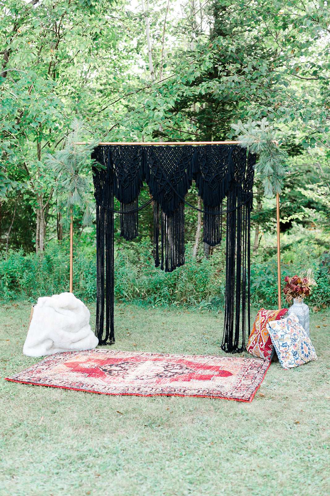 Black Macrame Wedding Backdrop // Macrame Ceremony Arch String Theories Fiber Design