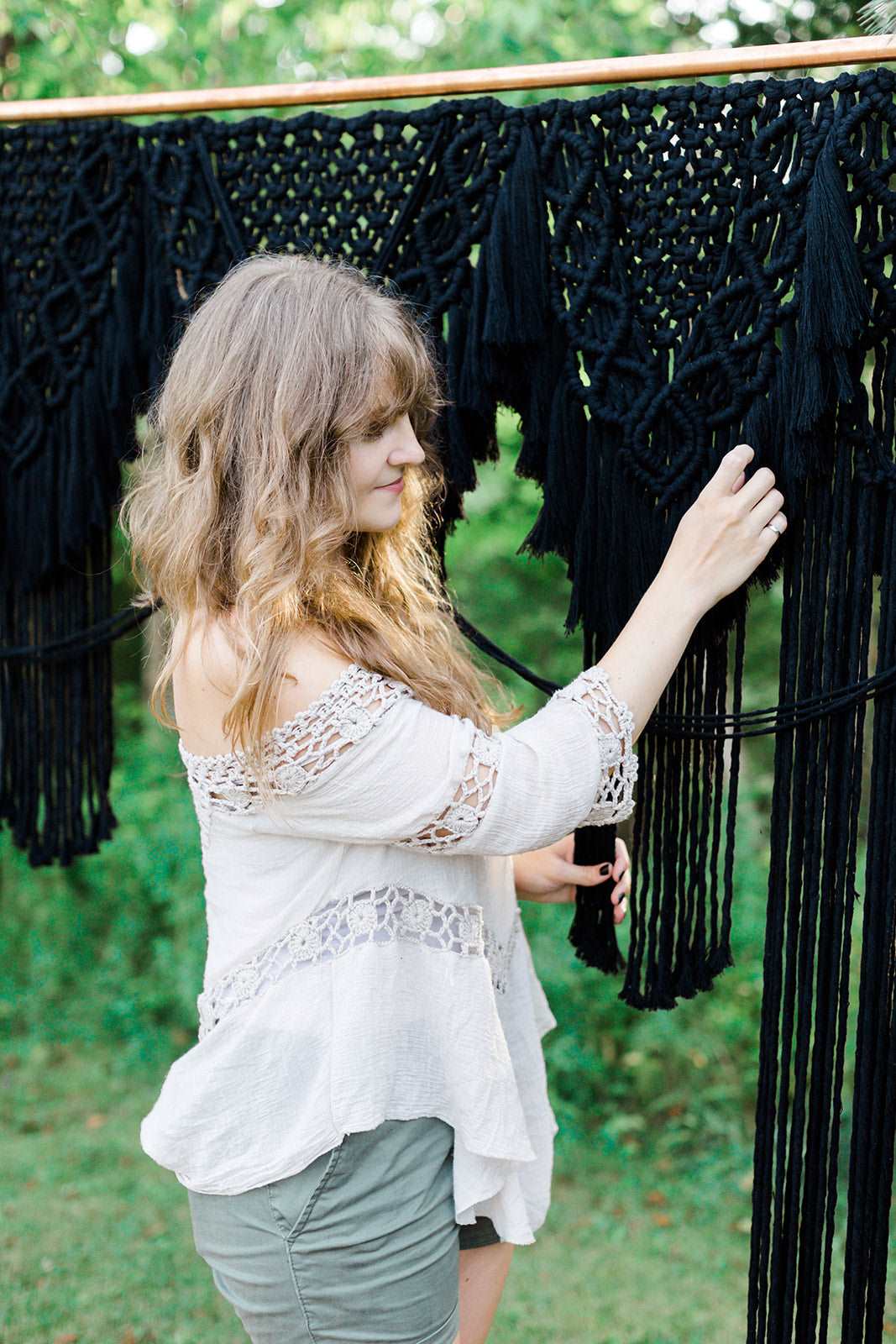 Black Macrame Wedding Backdrop // Macrame Ceremony Arch String Theories Fiber Design