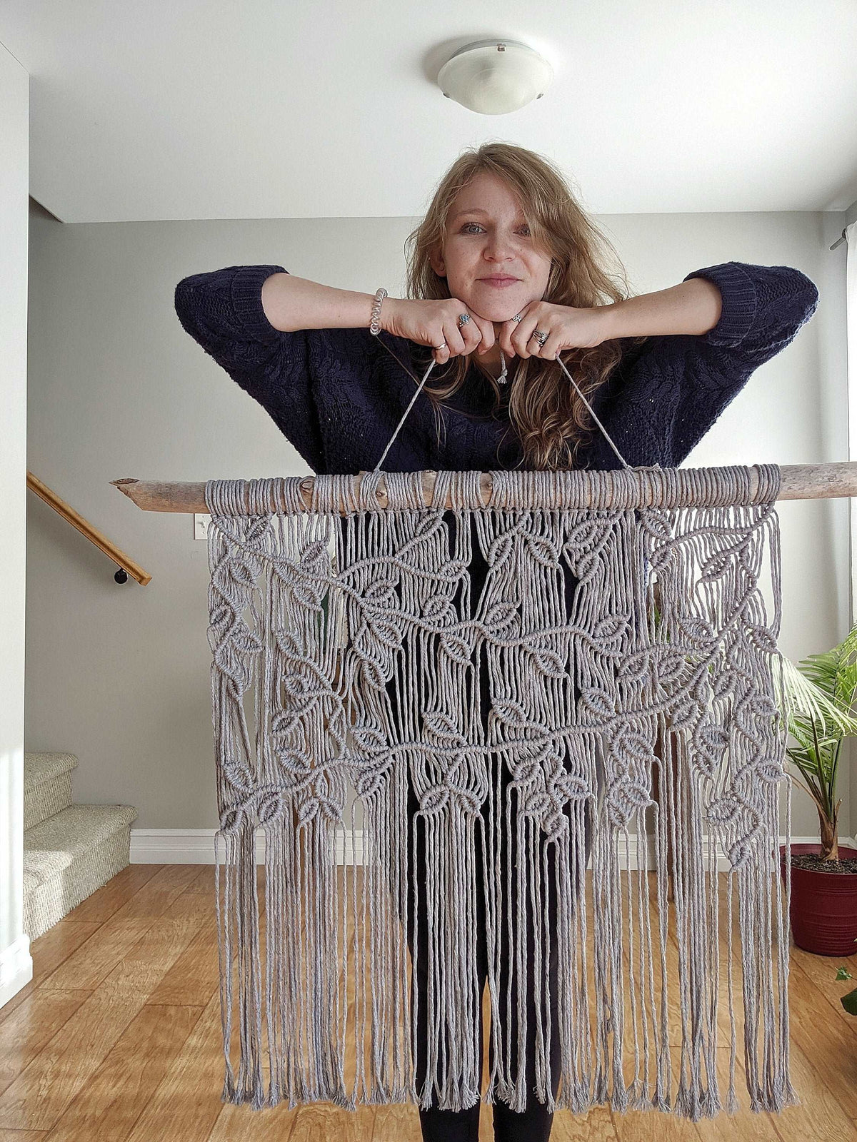 Extra Large Macrame Vines and Leaves Wall Hanging String Theories Fiber Design