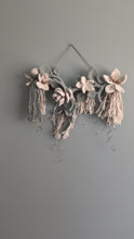 Load and play video in Gallery viewer, Macrame Boho Floral Wall Hanging Sculpture - Cream &amp; Sage &amp; Rose Gold
