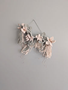 Macrame Boho Floral Wall Hanging Sculpture - Cream & Sage & Rose Gold