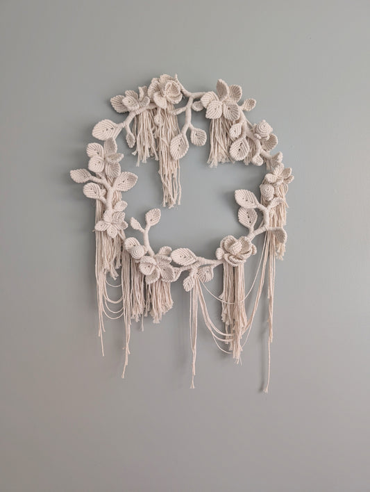 Cream Leaf and Floral Bouquet Circular Hoop Wall Hanging