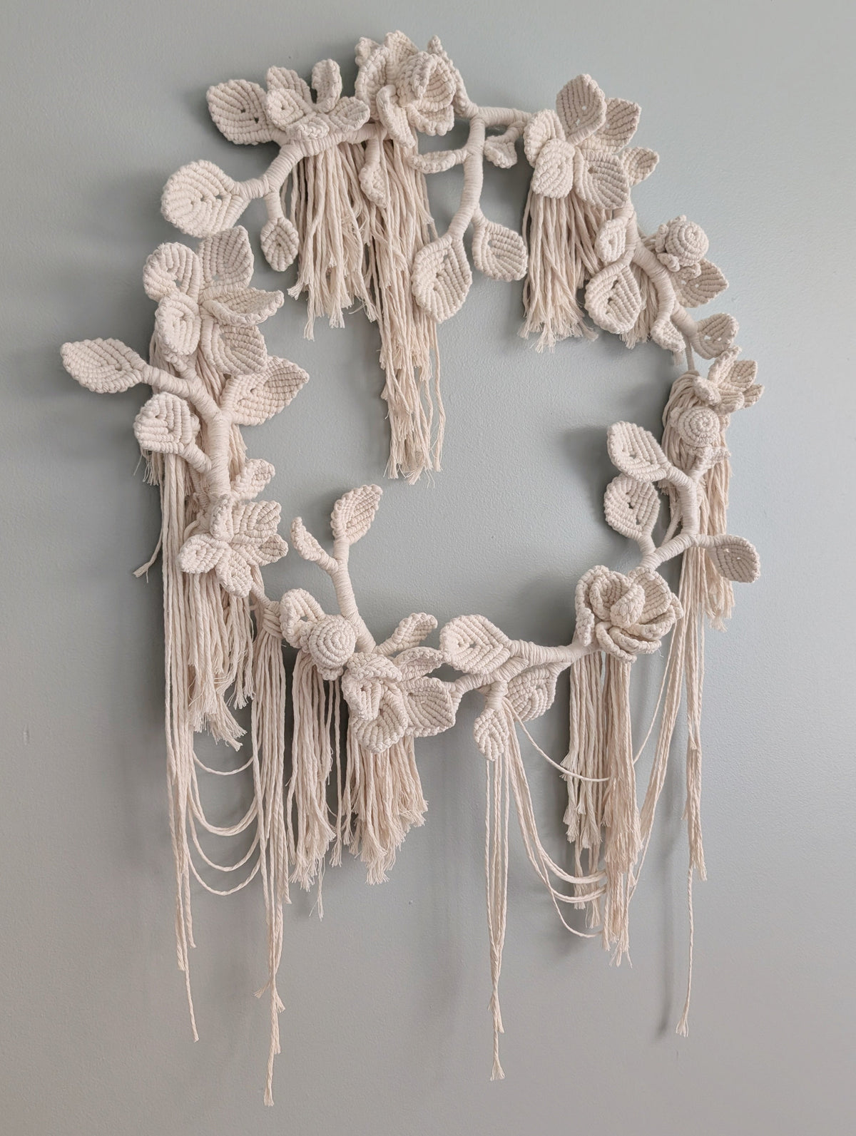 Cream Leaf and Floral Bouquet Circular Hoop Wall Hanging