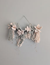 Load image into Gallery viewer, Macrame Boho Floral Wall Hanging Sculpture - Cream &amp; Sage &amp; Rose Gold
