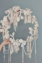 Load image into Gallery viewer, Cream Leaf and Floral Bouquet Circular Hoop Wall Hanging

