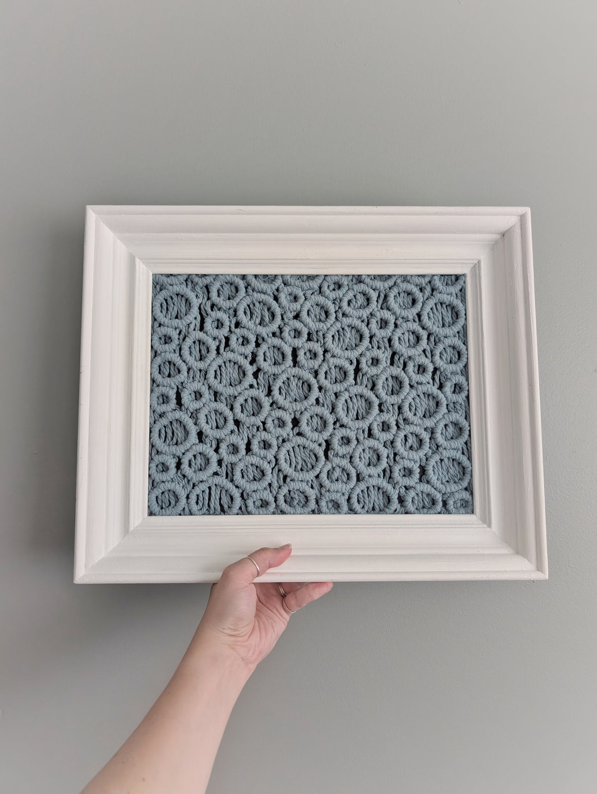 Bubbles Macrame Hanging in Rectangle White Frame