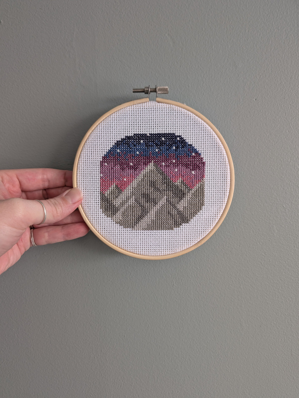 Mountain Sunset Cross Stitch Hoop