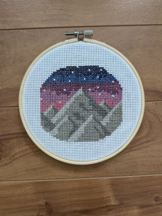 Mountain Sunset Cross Stitch Hoop