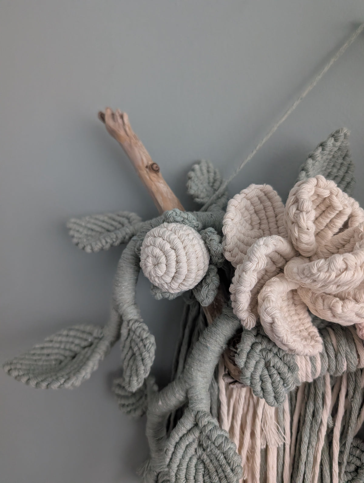 Macrame Boho Floral Wall Hanging Sculpture - Cream, Pink & Sage