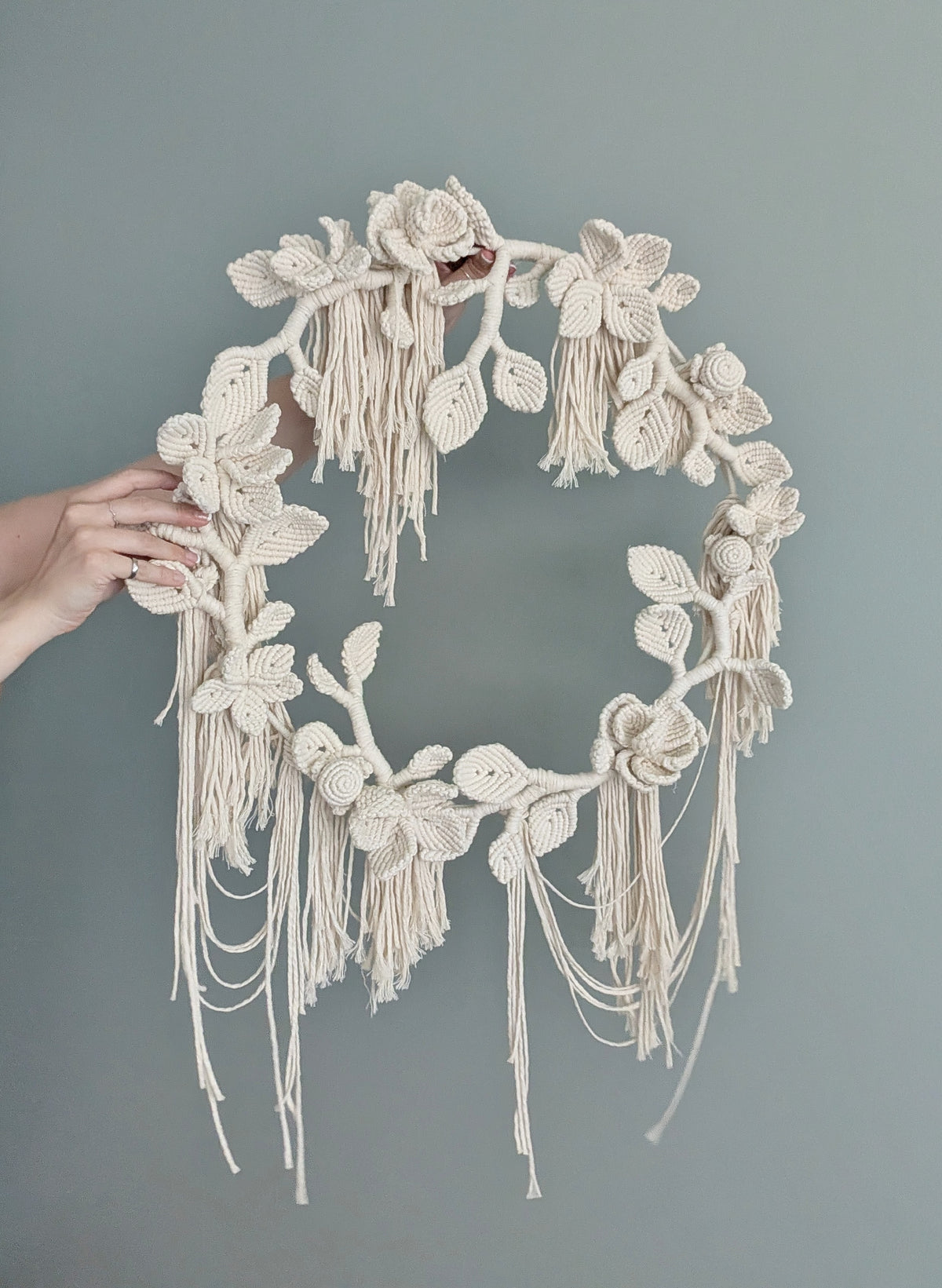 Cream Leaf and Floral Bouquet Circular Hoop Wall Hanging